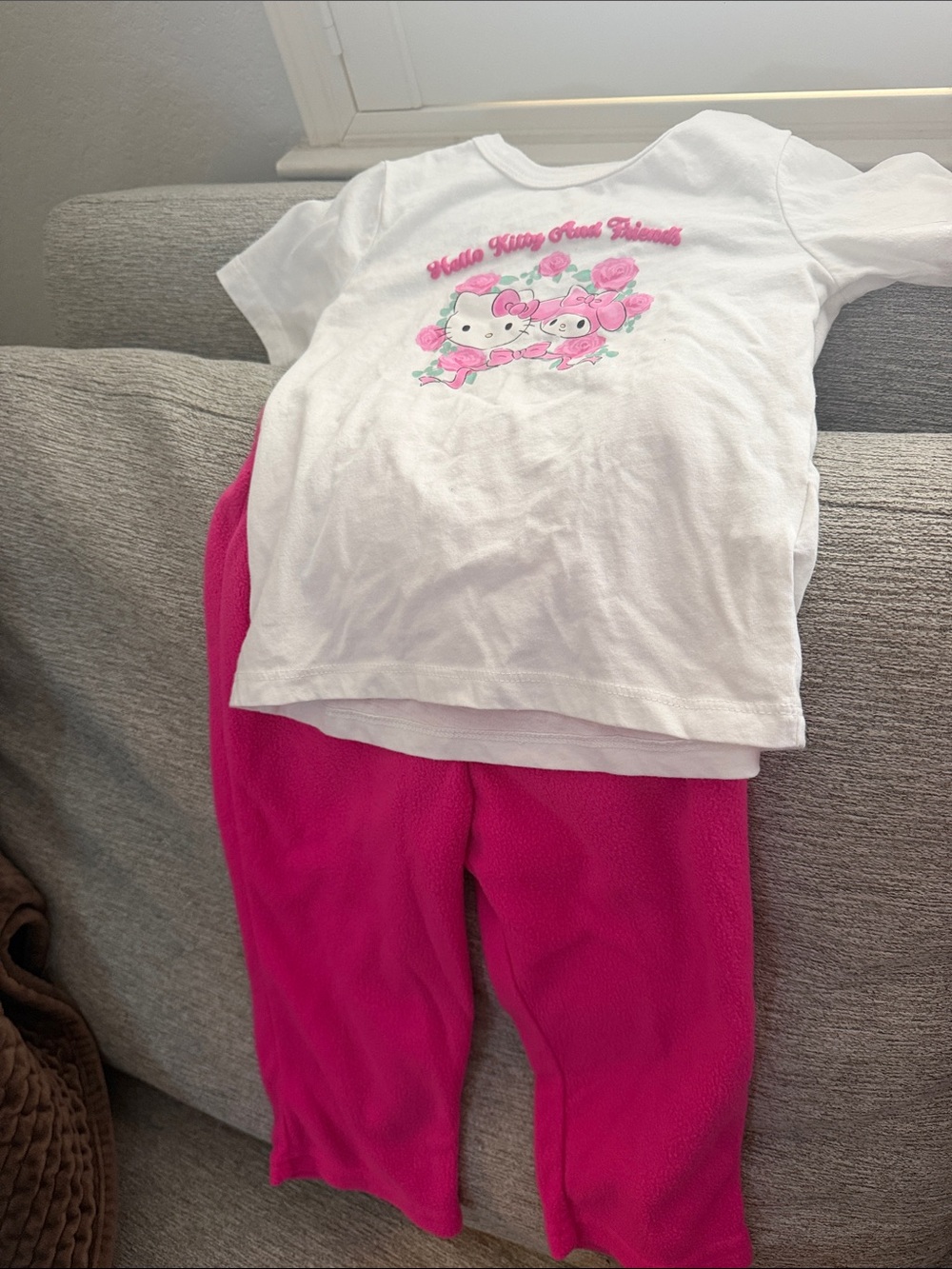 Hello Kitty White Top with Hot Pink Pants Kids Pajama Set